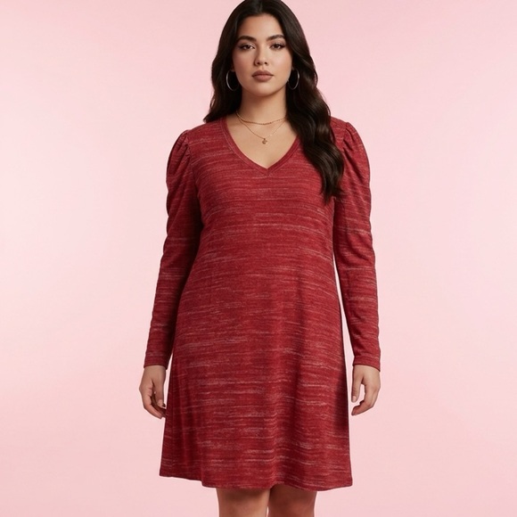 LuLaRoe Dresses & Skirts - NWT LulaRoe Plus Size “Ava” Heather Red V Neck Long Sleeve Mdi Dress - Size 3XL
